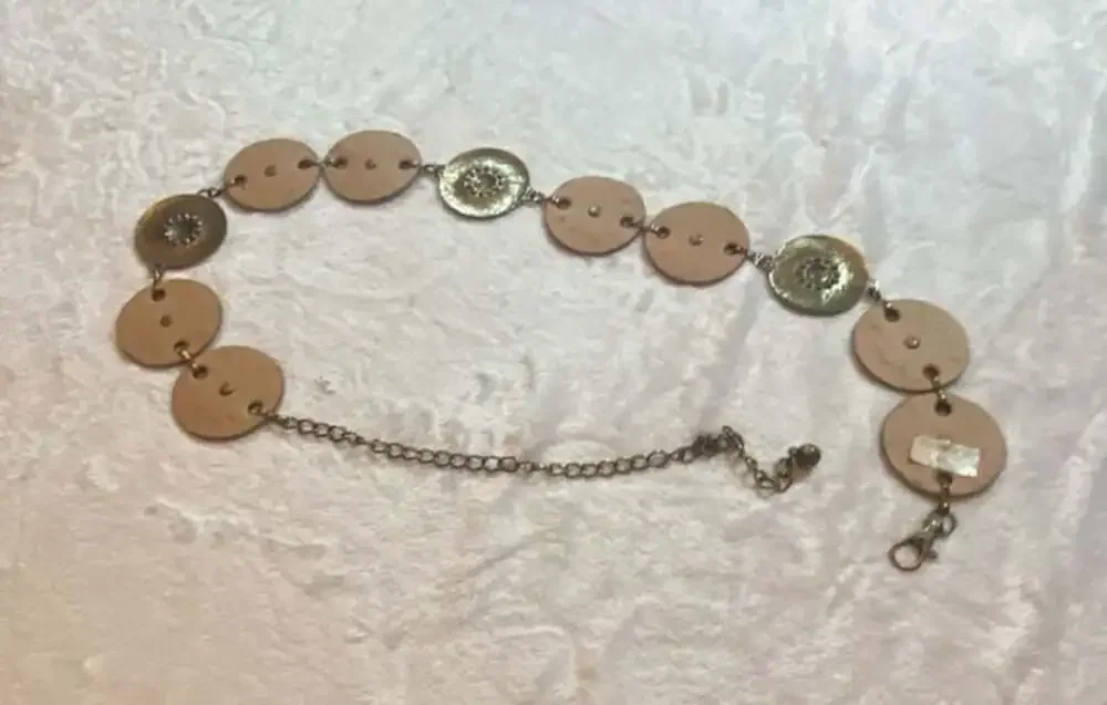 Women's Vintage Style Beige Round Disc and Chain Waist Belt S/M